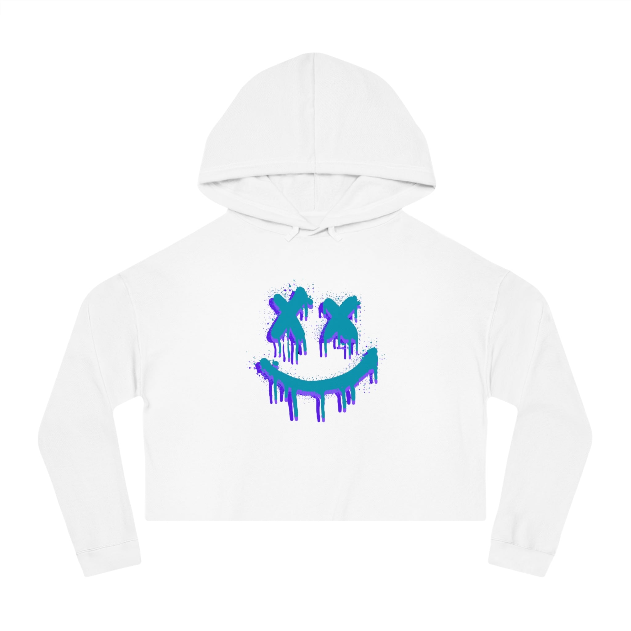 Women’s Blue Drip Smiley Cropped Hoodie