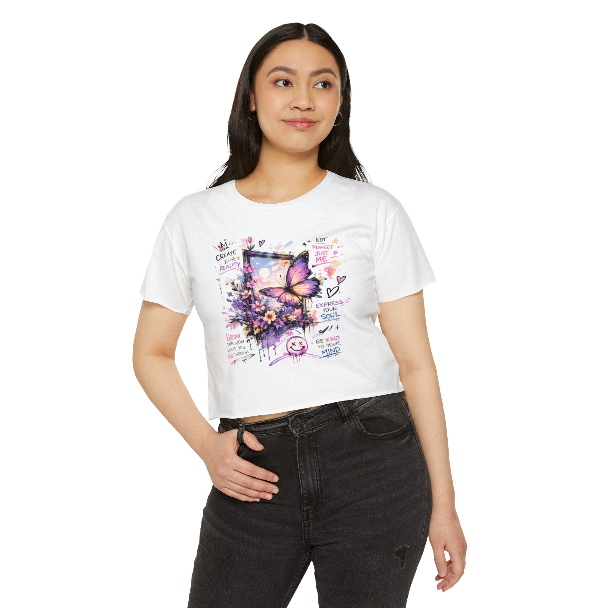 Bloom Butterfly Graphic Crop Tee