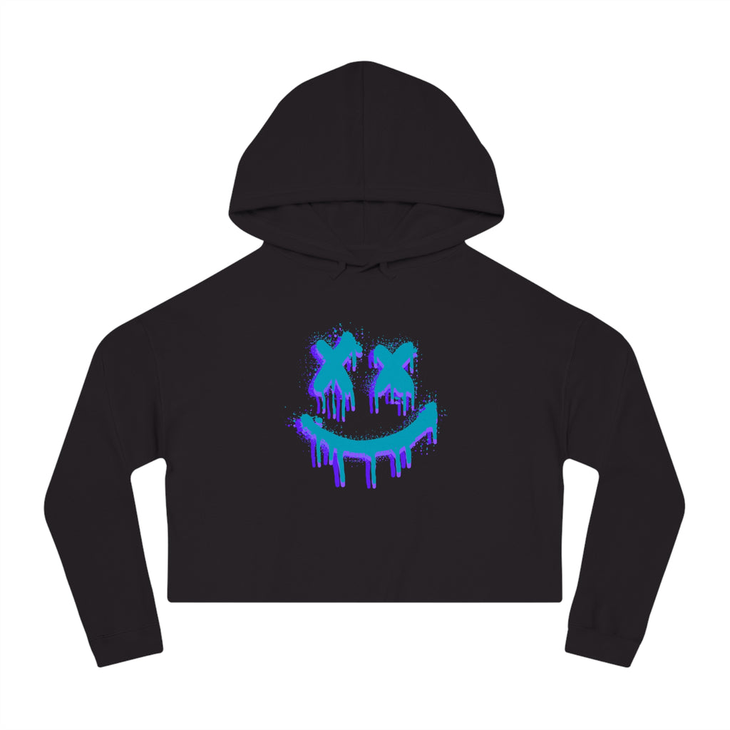 Women’s Blue Drip Smiley Cropped Hoodie