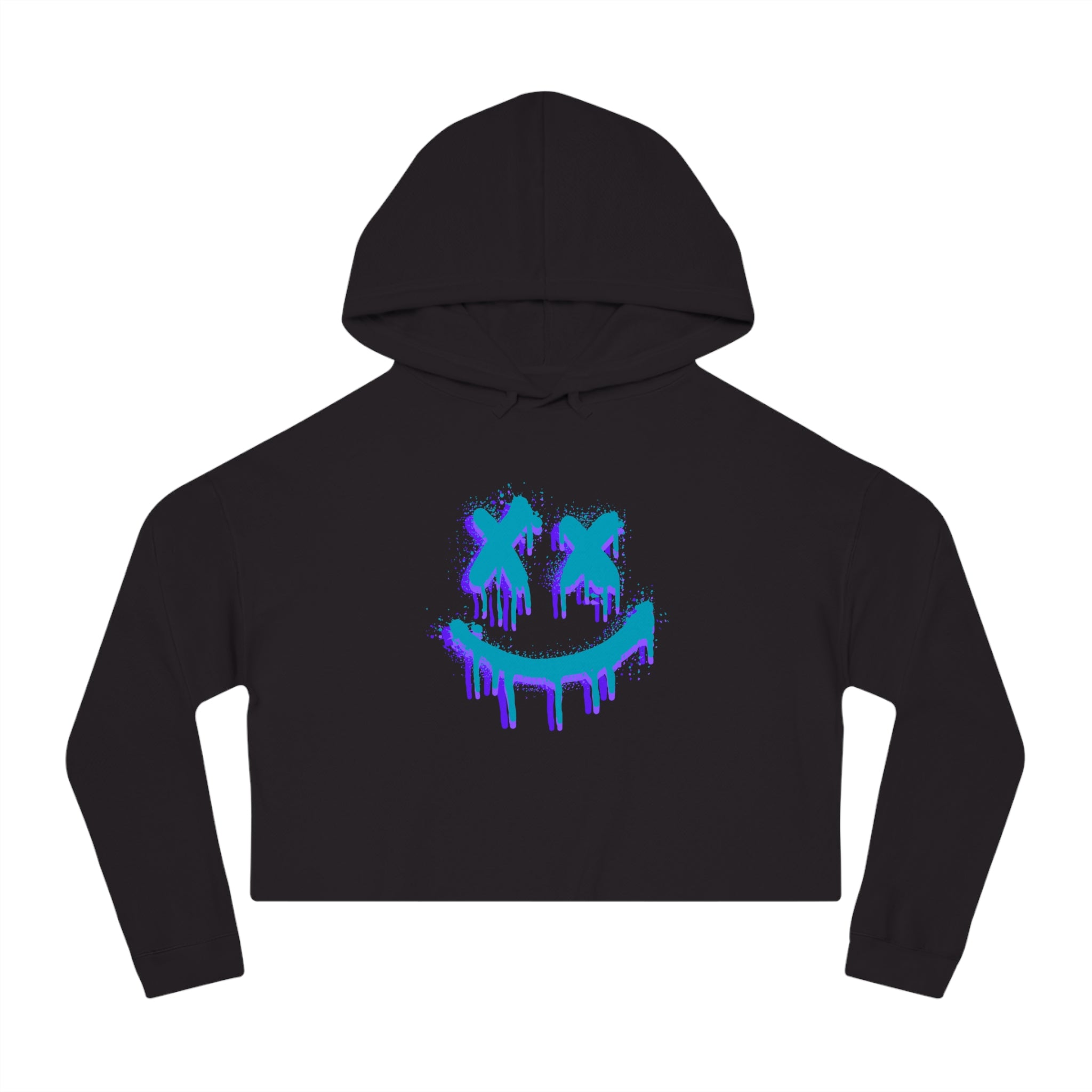 Women’s Blue Drip Smiley Cropped Hoodie